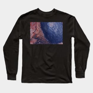 Blue and Red Fluid Painting with Glitters Long Sleeve T-Shirt